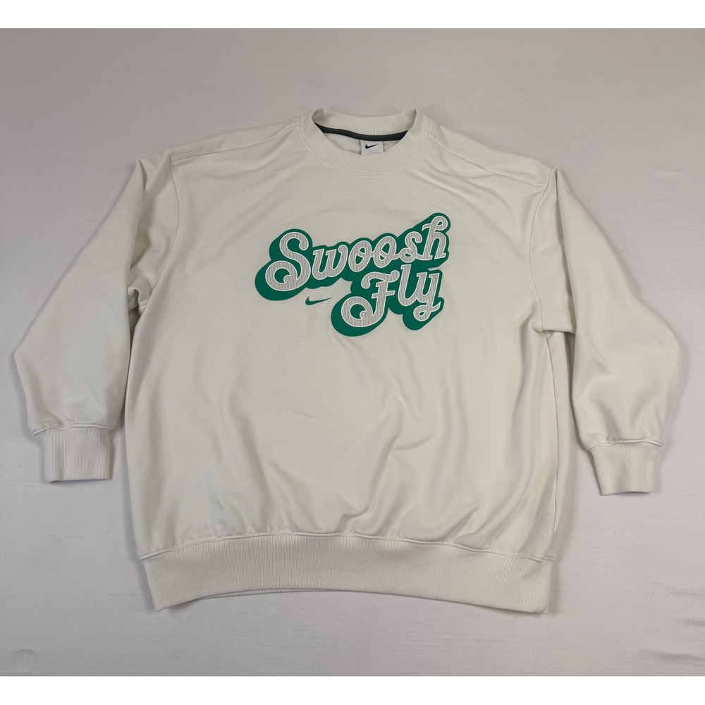 Sample Nike Dri-FIT Swoosh Fly Sweatshirt Womens S White Green Graphic Crew Neck